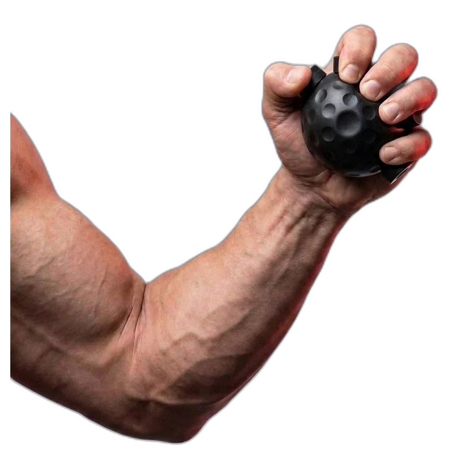A forearm and hand gripping the matte black GRIP-X sphere
